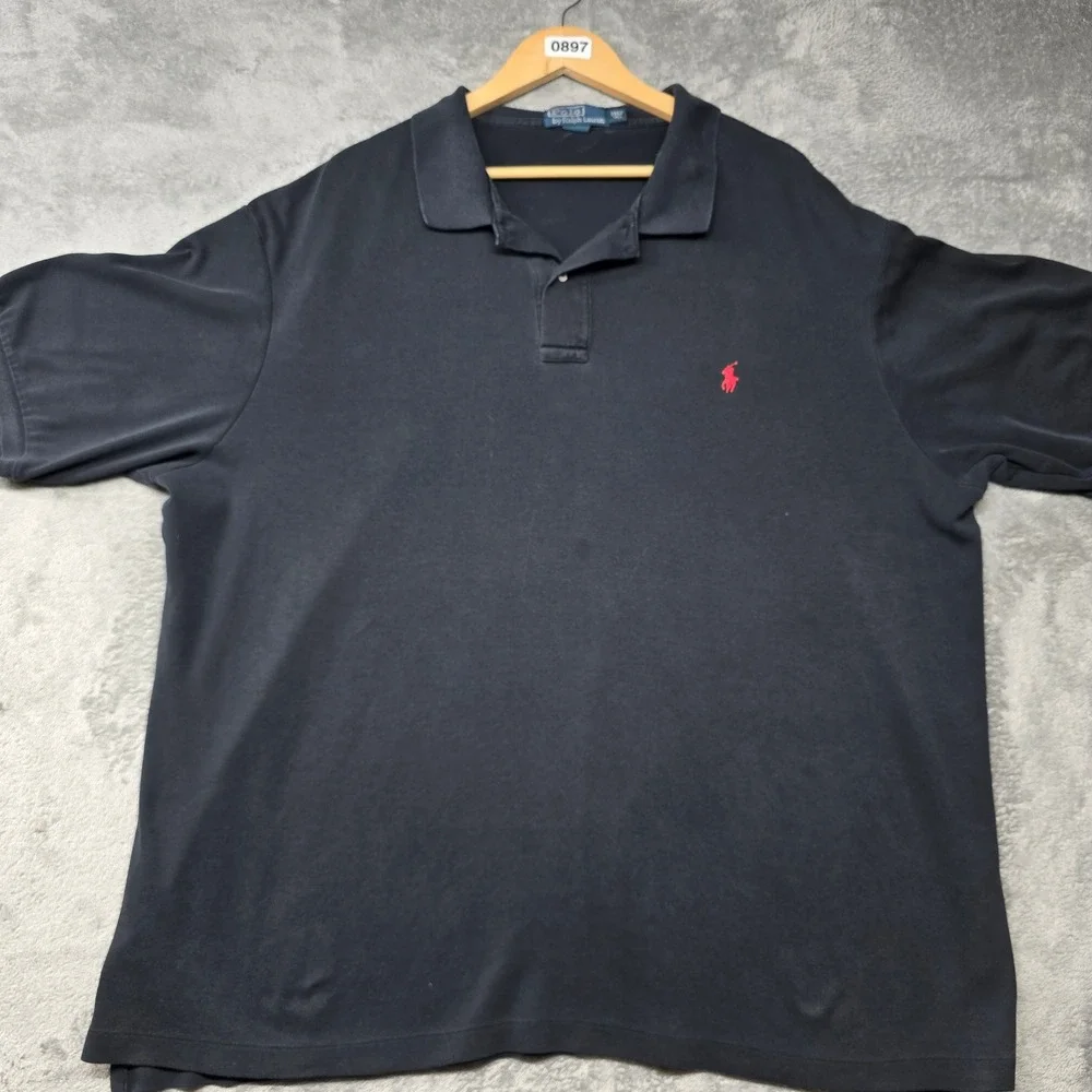 Polo Ralph Lauren Short Sleeve Jersey Polo Shirt Mens 2XLT Black Red Pony